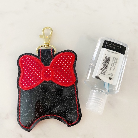 Minnie Mouse Bow Hand Sanitizer Holder Clip On Red Black - Picture 8 of 11